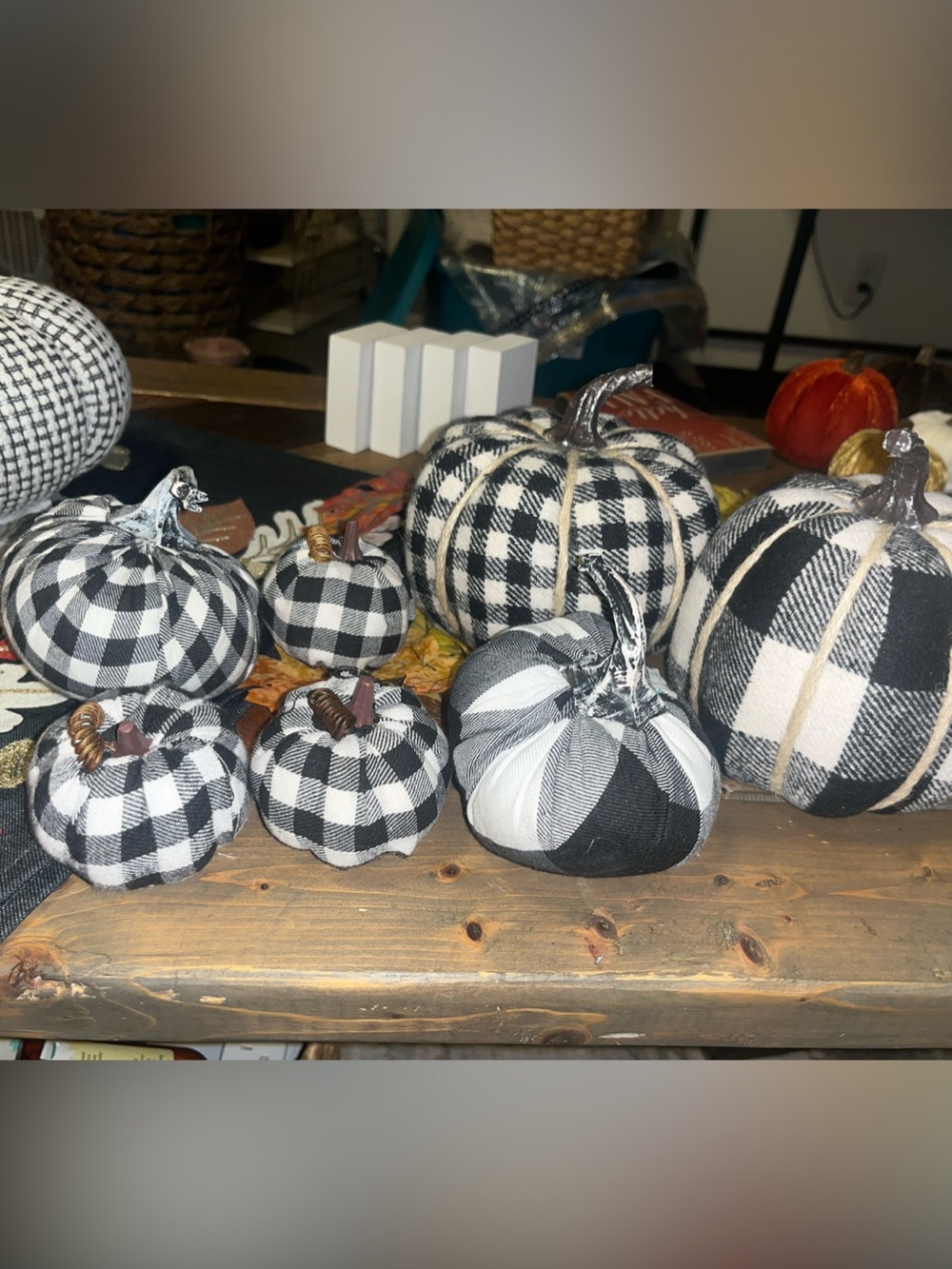 Black & White Checkered Pumpkin Ornaments